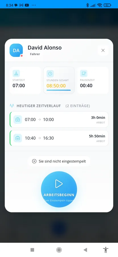 FixPlaner Mobile App - Einstempeln per Klick