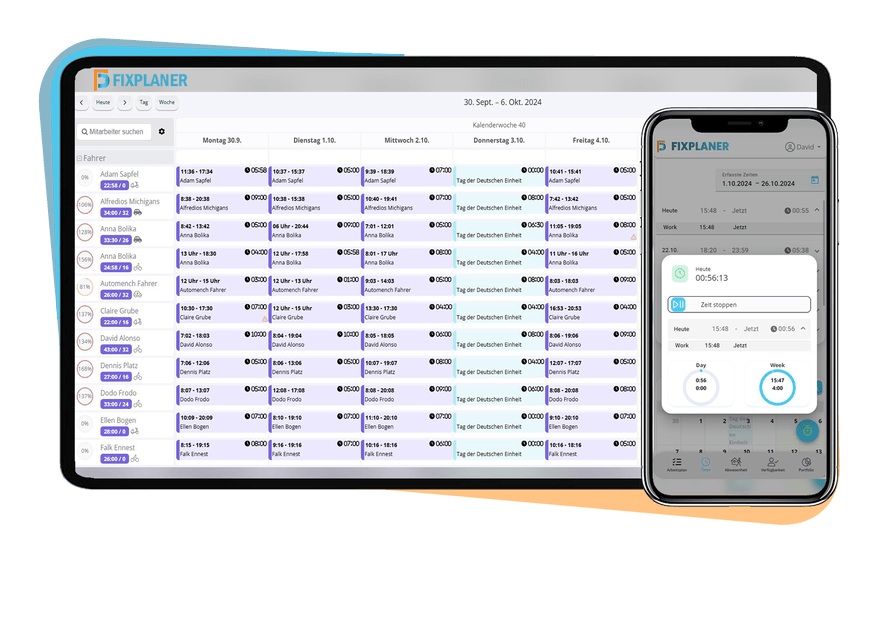 FixPlaner Zeiterfassungs-Stempeluhr mit automatischer ArbZG Compliance-Prüfung